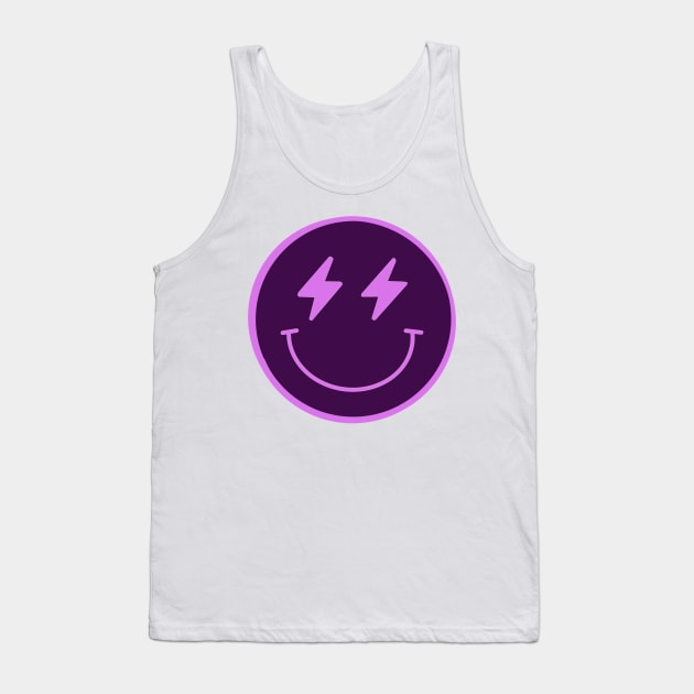 Lightning Smiley Face Neon Purple Tank Top by Asilynn